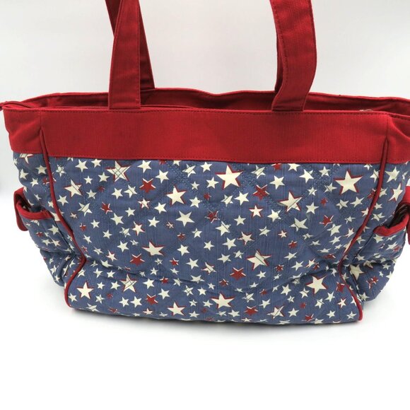 Longaberger Tote Bag Large Americana Rope Handles Quilted Red Blue Patriotic - Picture 6 of 14